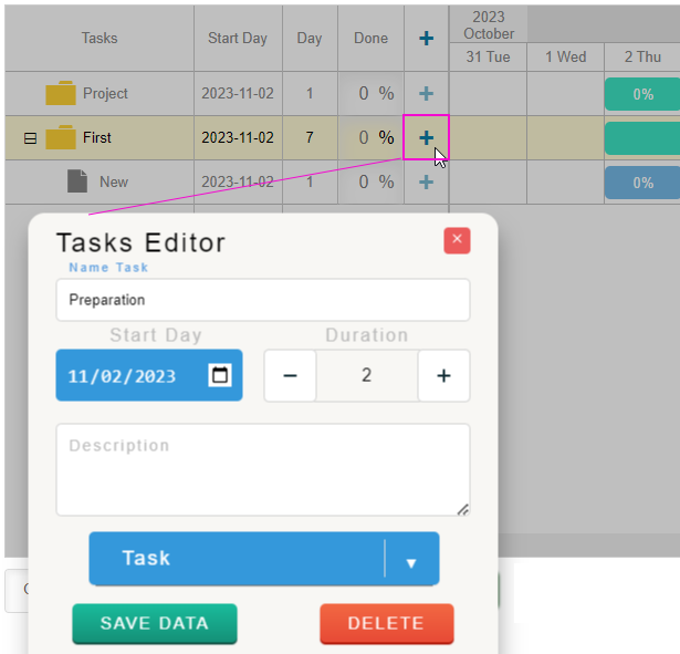 Example of Adding a Nested Task