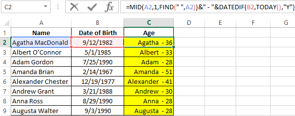 calculate age by date.