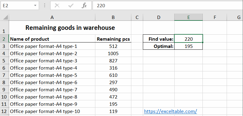 Search Nearest Value in Excel