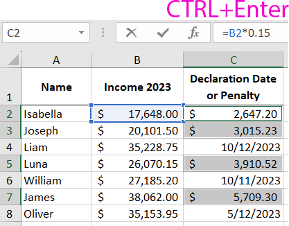 Excel cell auto-filling