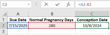 Calculate conception date by childbirth.