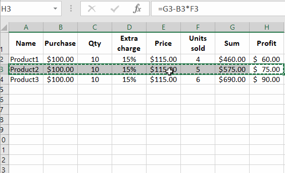 Example Add a Row with Formulas