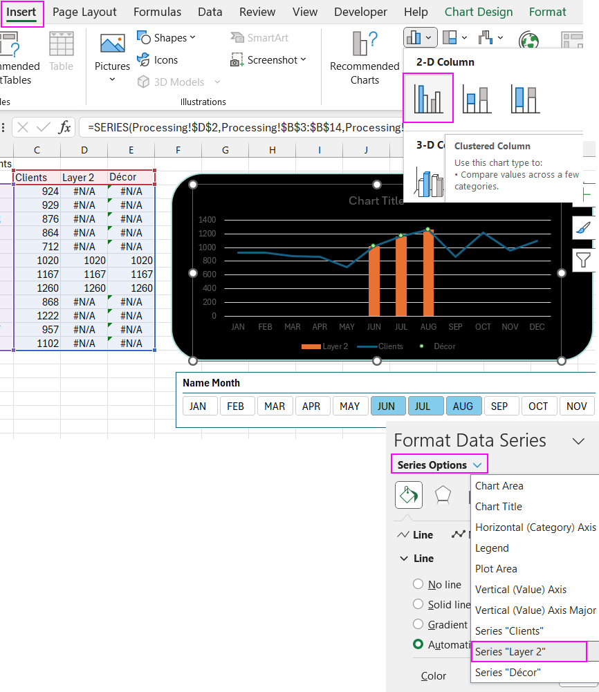 Changing the chart type for the second layer