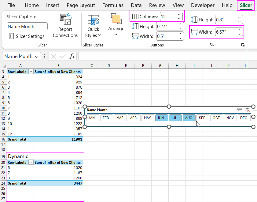 Slicer button settings