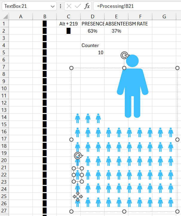 Legion of persons as pixel grid