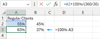 Formula for conversion with 30-degree tilt