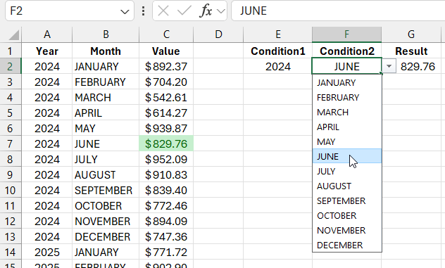 Drop-down list in an Excel cell