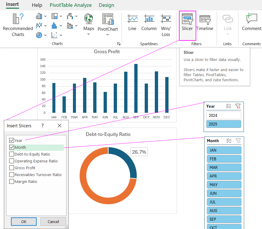 Pivot table slicers