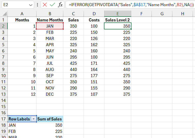 Data sample reference from pivot table