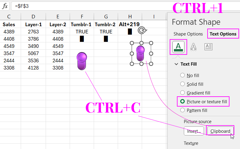 Filling text with a shape