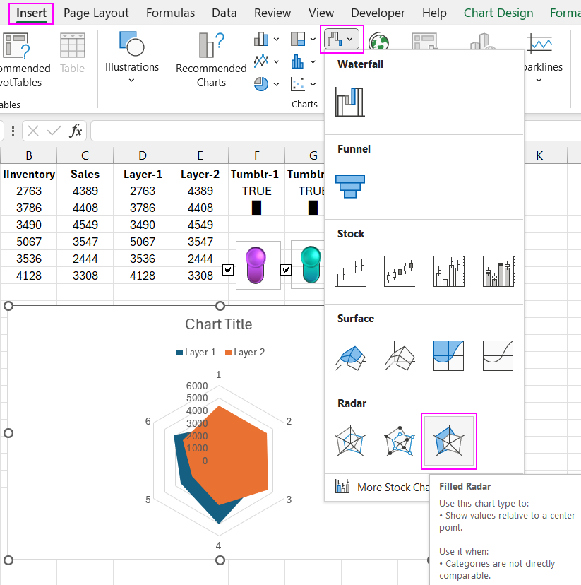 Adding a radar chart template