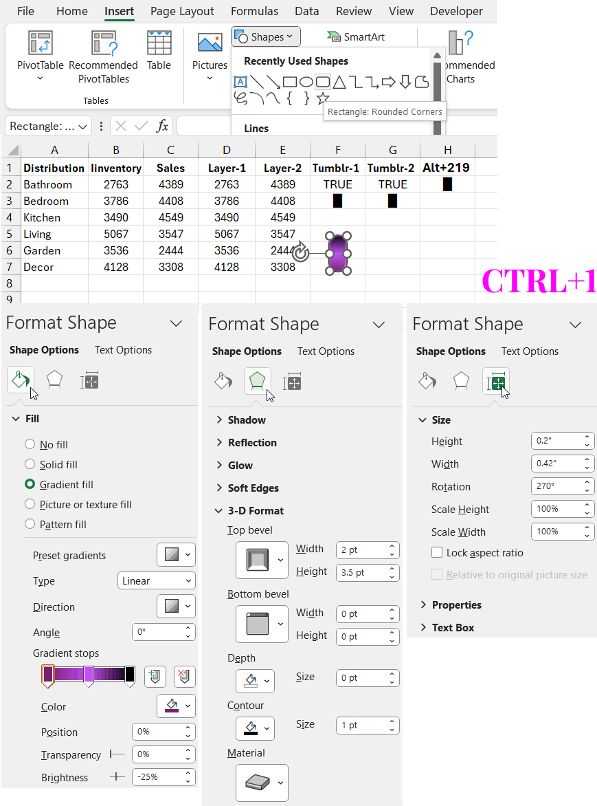 Shape for button with design settings