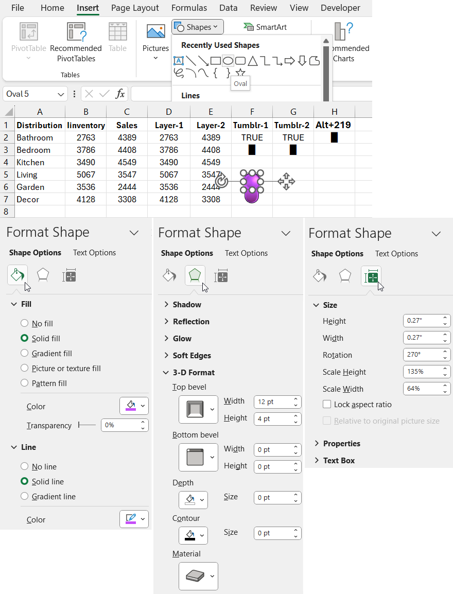 Shape for toggle with design settings