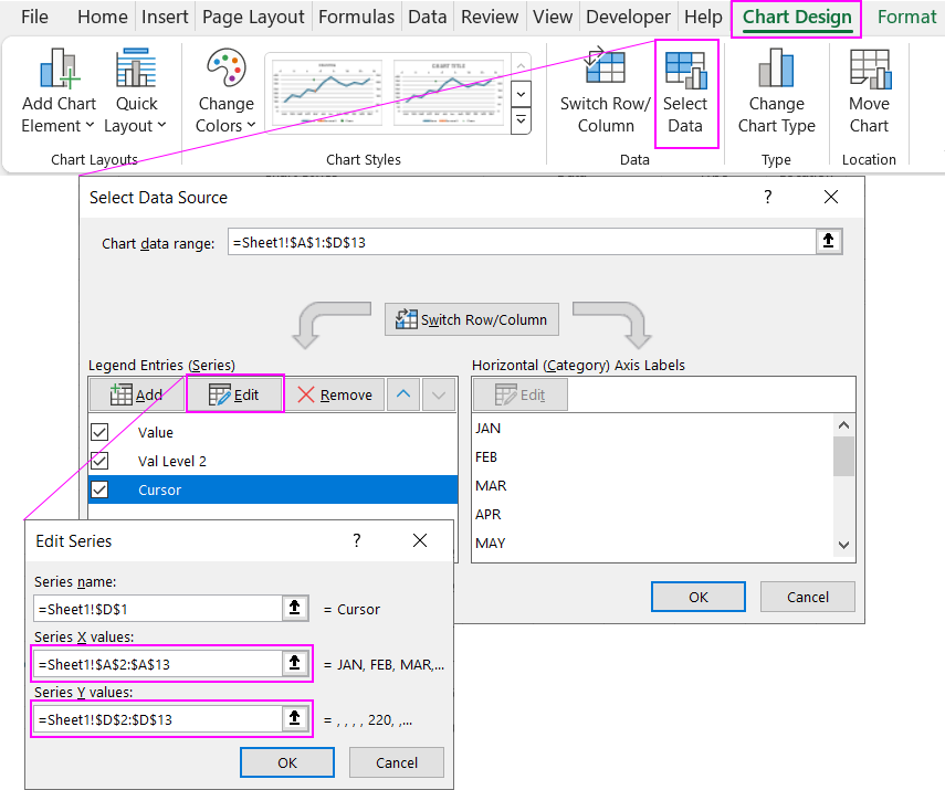 Setting scatter chart parameters