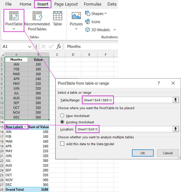 Creating a pivot table for interactivity