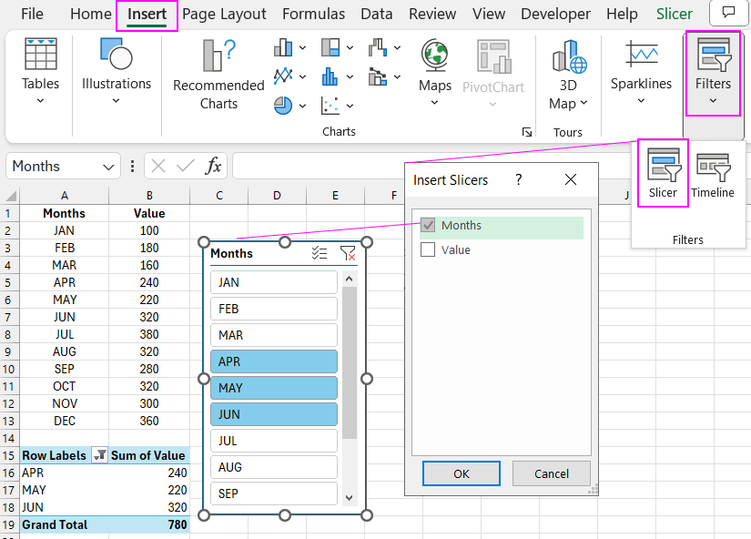 Adding control panel for pivot table