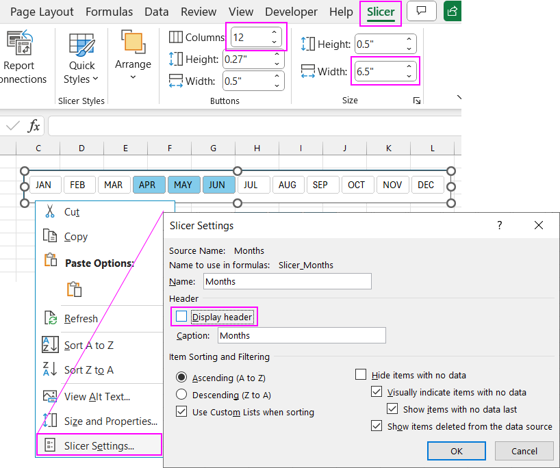 Adjusting slicer parameters