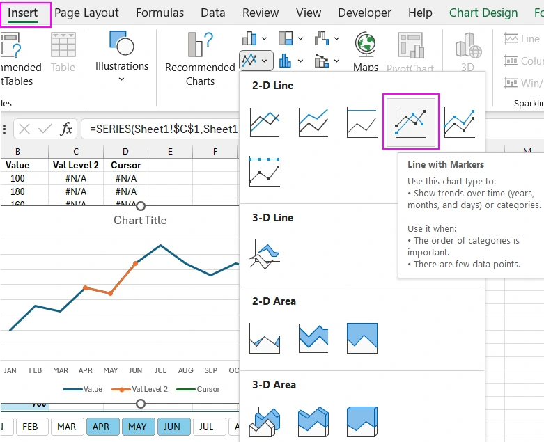 Первая комбинация линейных графиков 2 в 1