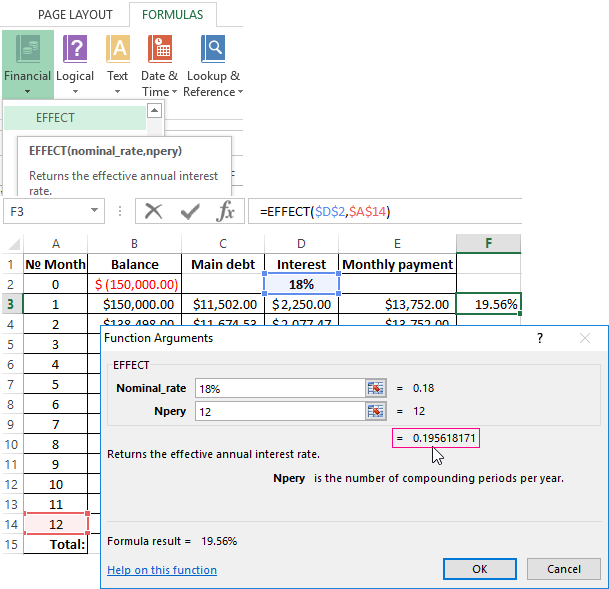 Calculation Of The Effective Interest Rate On Loan In Excel