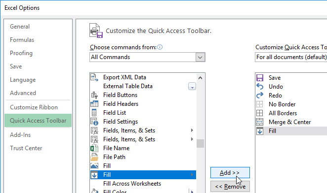 Excel Options.