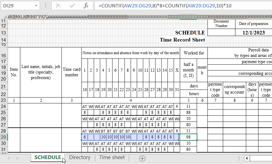 Counting the number of working hours.