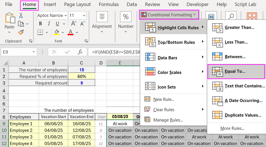 Highlight Cells Rules