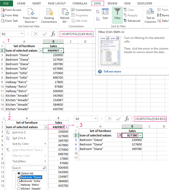 formula SUBTOTAL.