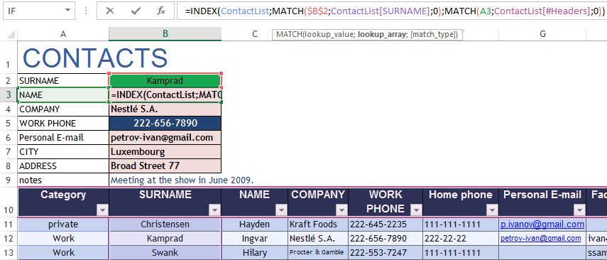 directory template excel