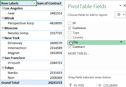 PivotTable Fields.