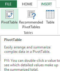 insert PivotTable.