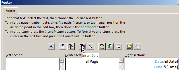 how to insert current date in excel header