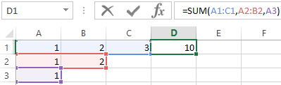 sum several ranges of cells.