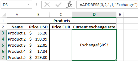 Examples of using ADDRESS function.