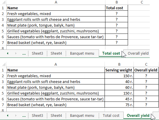 Banquet menu.