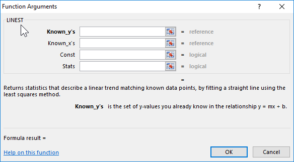 excel linest function returns error