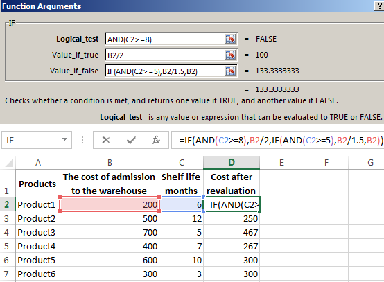 Logical functions in Excel with the examples of their use