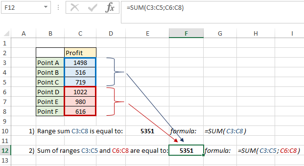 Sum multiple ranges