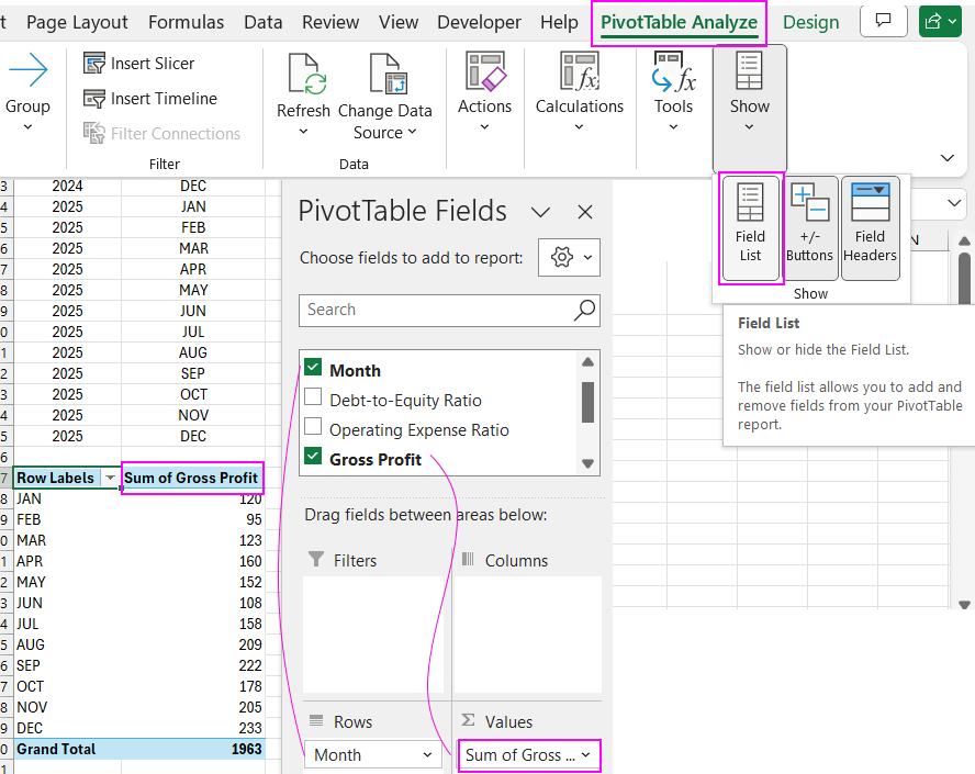 PivotTable builder