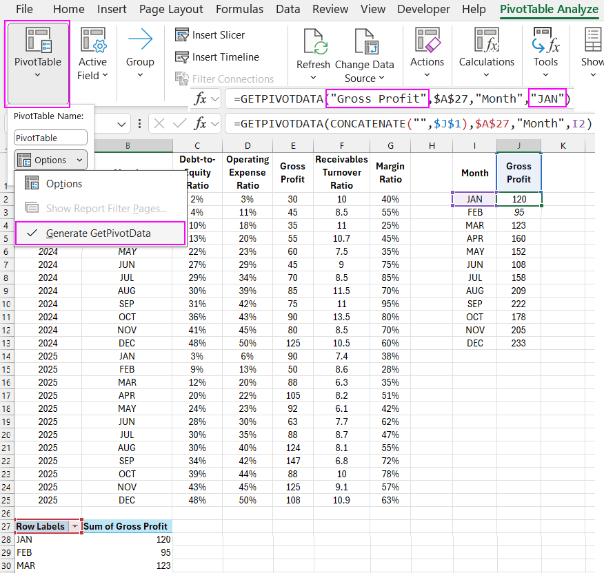 Setting GETPIVOTDATA function arguments