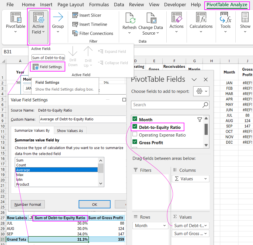 Changing the PivotTable structure