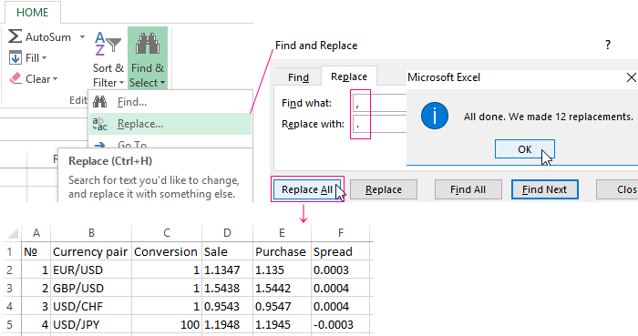 change the commas to dots in excel for mac