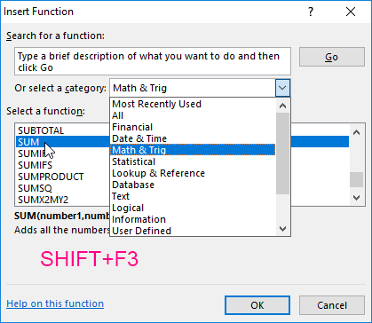 function SUM.