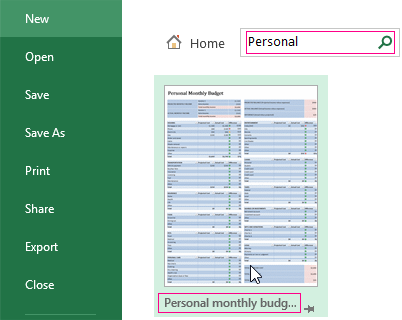 Personal monthly budget.