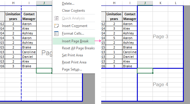 Adjusting a print area in page break preview view Excel