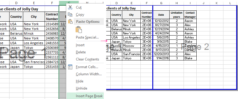 drag and drop page break in excel for mac