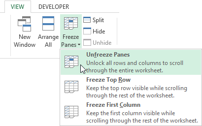 Unfreeze Panes.