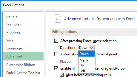 how to move selected cell in excel keyboard shortcut