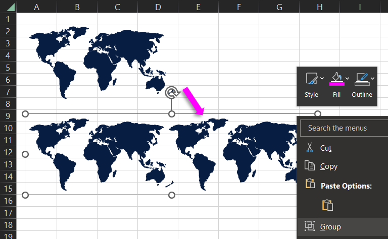 Preparing a group of world map figures