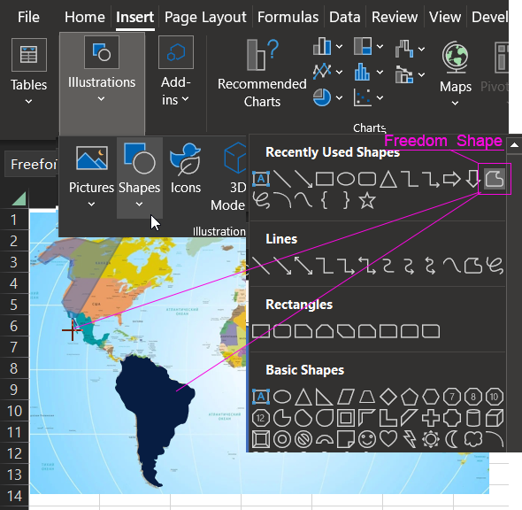 Outline the drawing of the map with a figure