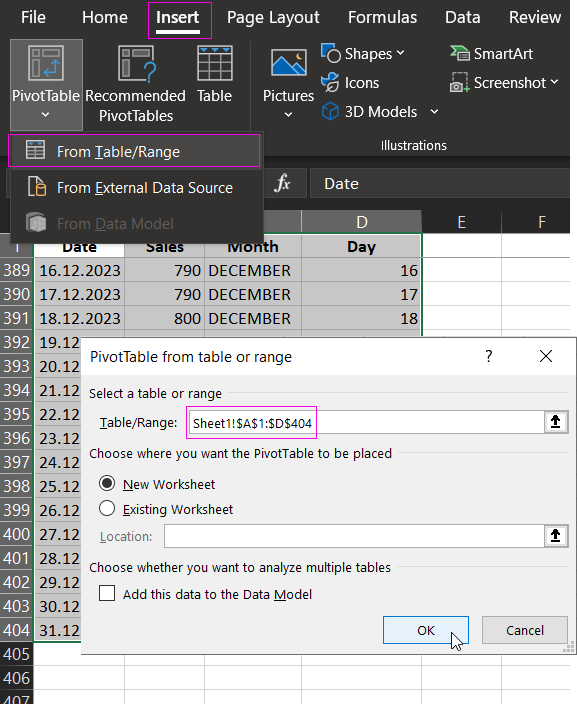 How to create a pivot table